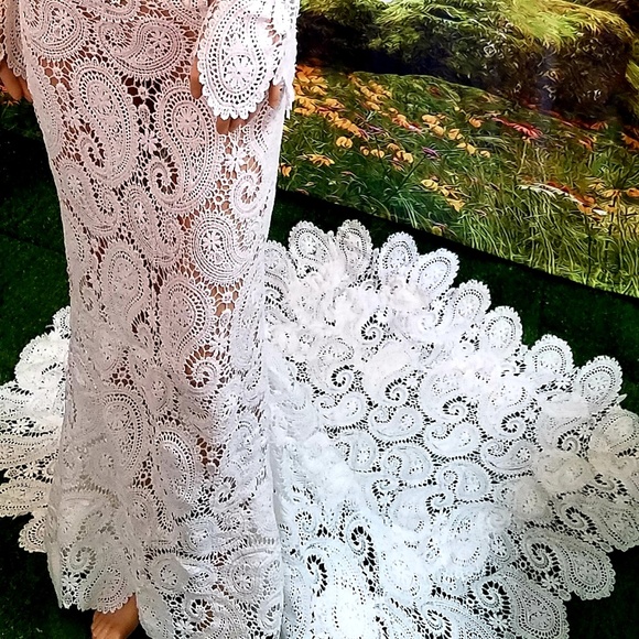 SAMPLE GOWN SET ONLY- CREE Boho White Crochet Mermaid Wedding Gown Set - Picture 12 of 14
